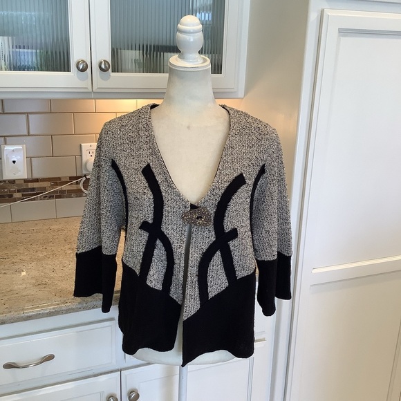 Zele Black and Tan Cardigan Sweater Size Small Button Flax & Cotton - Picture 1 of 11